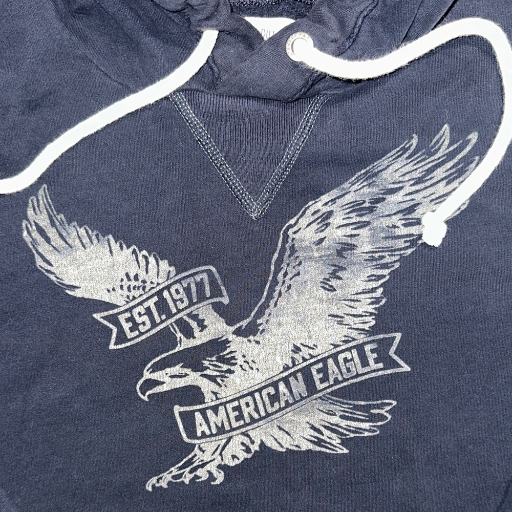 American Eagle Outfitters Men's Navy Blue Hoodie with Eagle Design - Picture 3 of 5